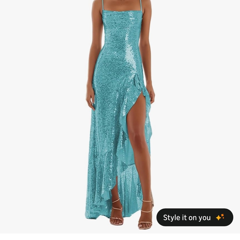 Elegant Blue Sequin Evening Dress